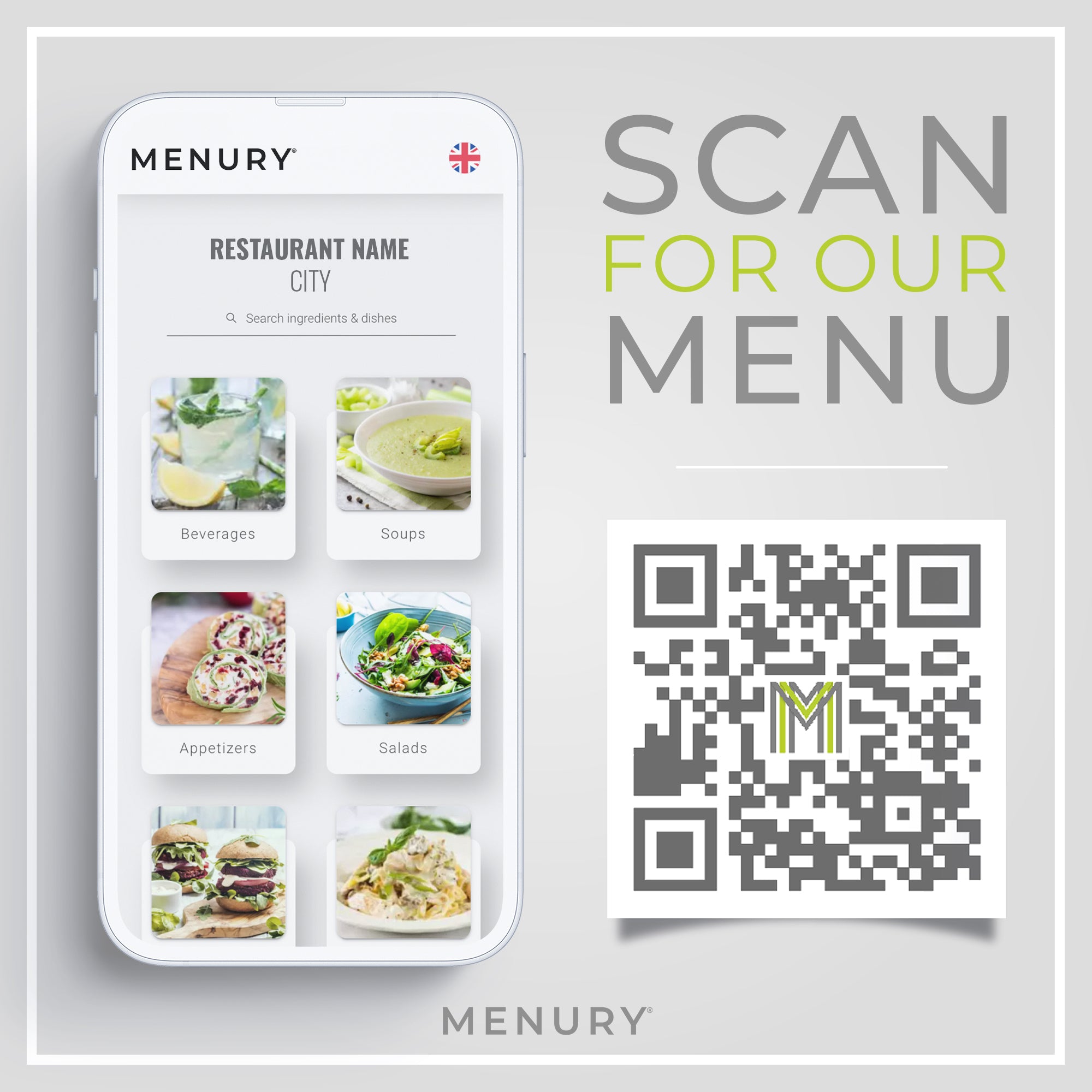 MENURY Türaufkleber mit QR-Code, 200 x 200 mm