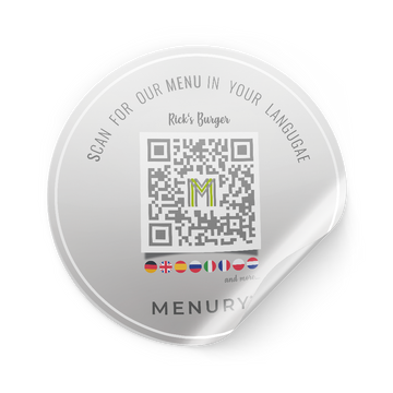 MENURY Aufkleber, rund, mit Restaurantname & QR-Code, 55 x 55 mm (20 Stück)